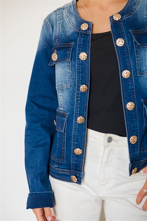 denim jacket with gold buttons